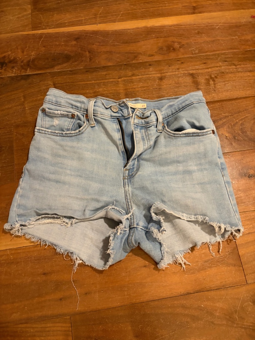 Levi's Light Blue Frayed Hem Denim Shorts